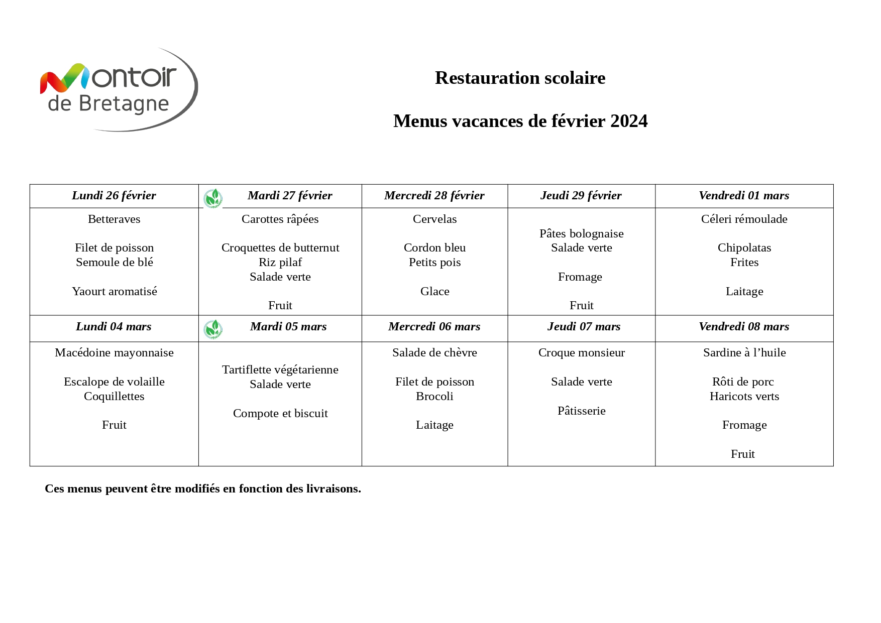 Mehdia Snack Montoir De Bretagne Page De Garde Menus scolaires - Mairie de Montoir-de-Bretagne (44)